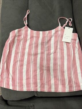 a new day Pink & White Striped Spaghetti Strap Tank